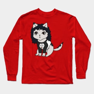 Eddie Munson cute cat cartoon stranger things Long Sleeve T-Shirt